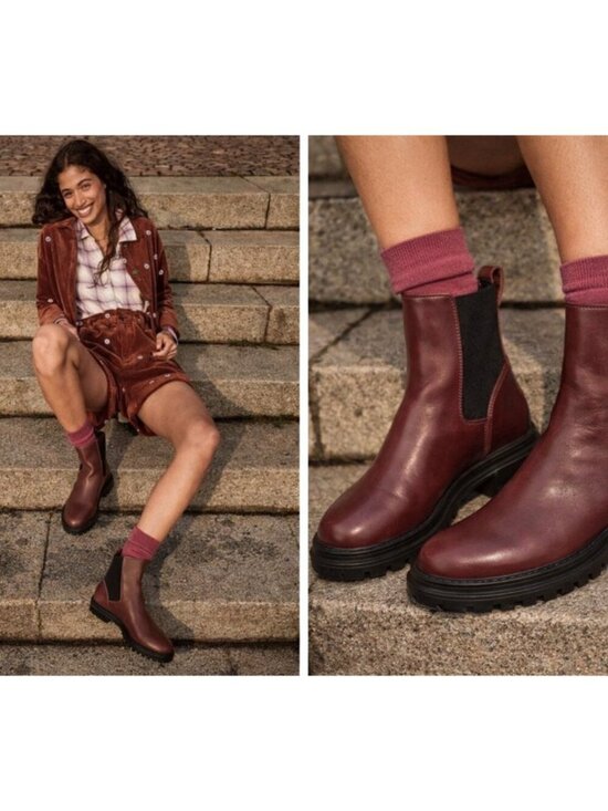 Madewell Shoes - Madewell Leather Chelsea Boots Burgundy Lug Sole Pull On Women’s Size 9
